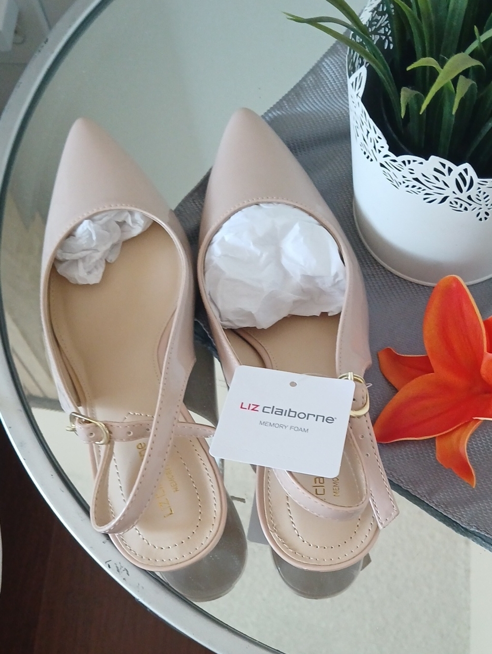 Liz Claiborne Blush Nude Pointed-Toe Slingback Flats